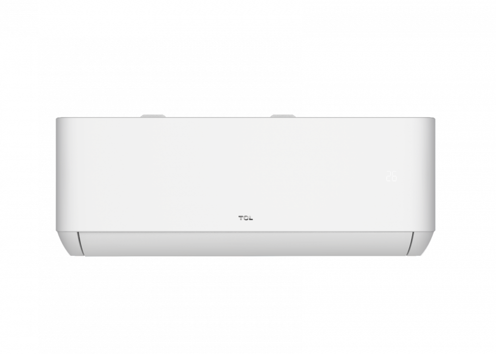 The ocarina_front_1.png shows a white wall-mounted air conditioner with a minimalist design, TCL logo centred, and a small display on the right, all set against a plain white background.
