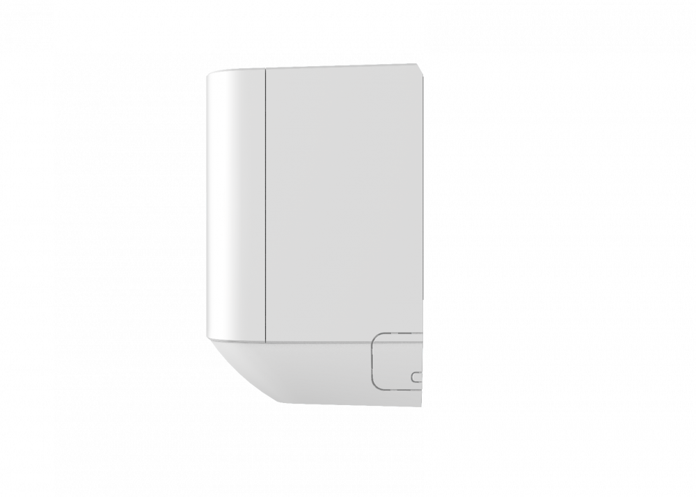 The ocarina_right__1.png shows a white, rectangular, wall-mounted device with a rounded front and a small button or port on the lower right side, displayed against a plain white background.