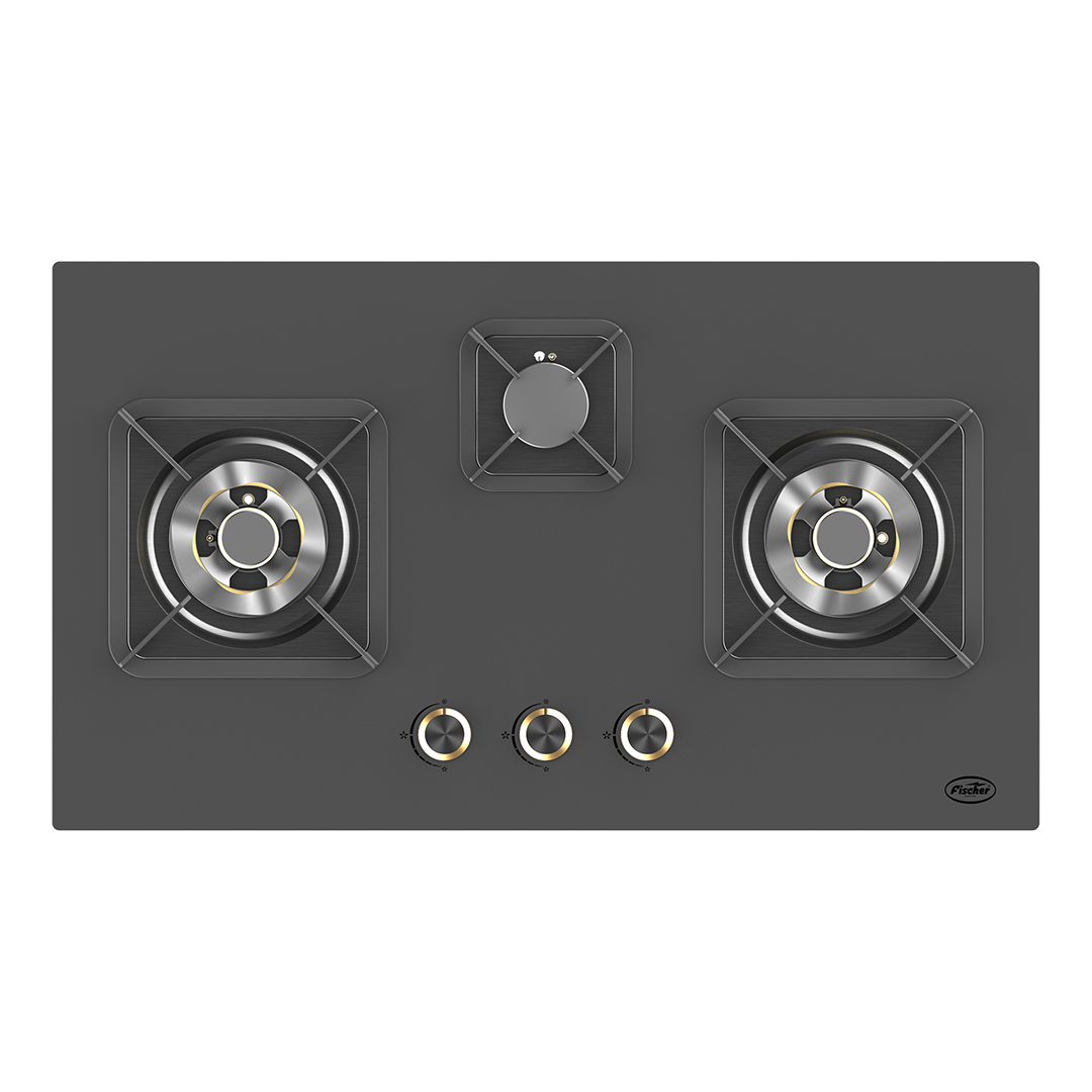 Fischer FBH-G78-3CB Matte Kitchen Hob 3 Burner Tempered Glass Safety Hob