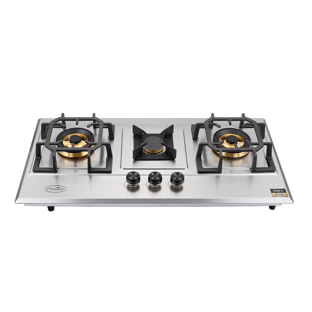 Fischer FBH-SS86-3CB Kitchen Hob 3 Burner Stainless Steel with Brass Burners
