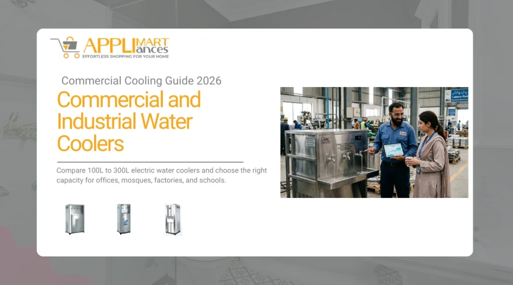 Commercial and industrial electric water coolers in Lahore with 100L to 300L capacity