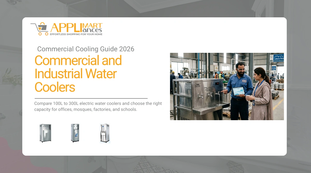 Commercial and industrial electric water coolers in Lahore with 100L to 300L capacity